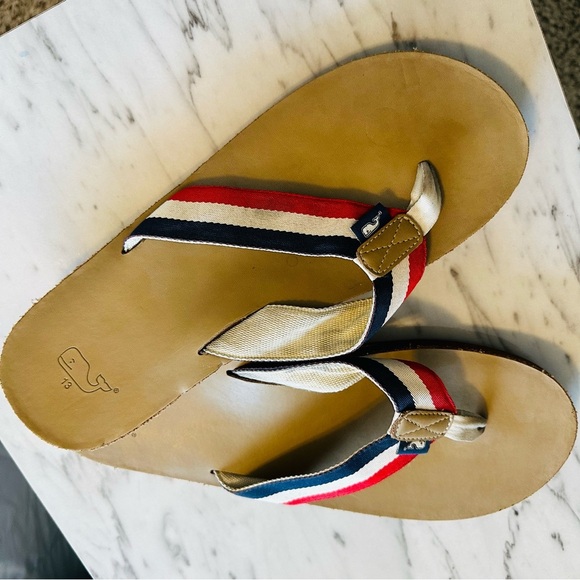 VGC Vineyard Vines America Red White Blue Strap Thong Flip Flops Men's Sz US 13 - Picture 2 of 6